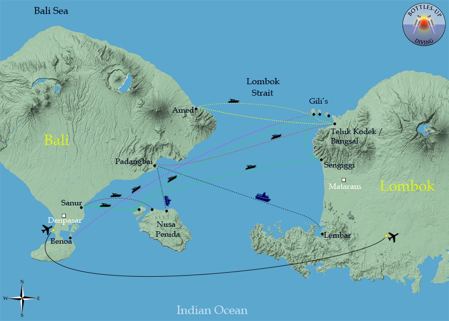 Routes between Bali and Lombok