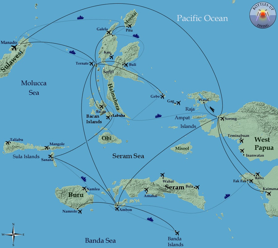 Routes in Maluku and west-Papua